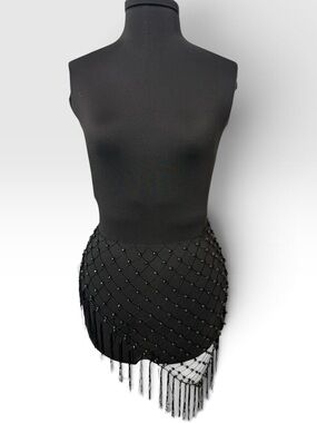 Beaded Fringe Wrap Skirt - Black